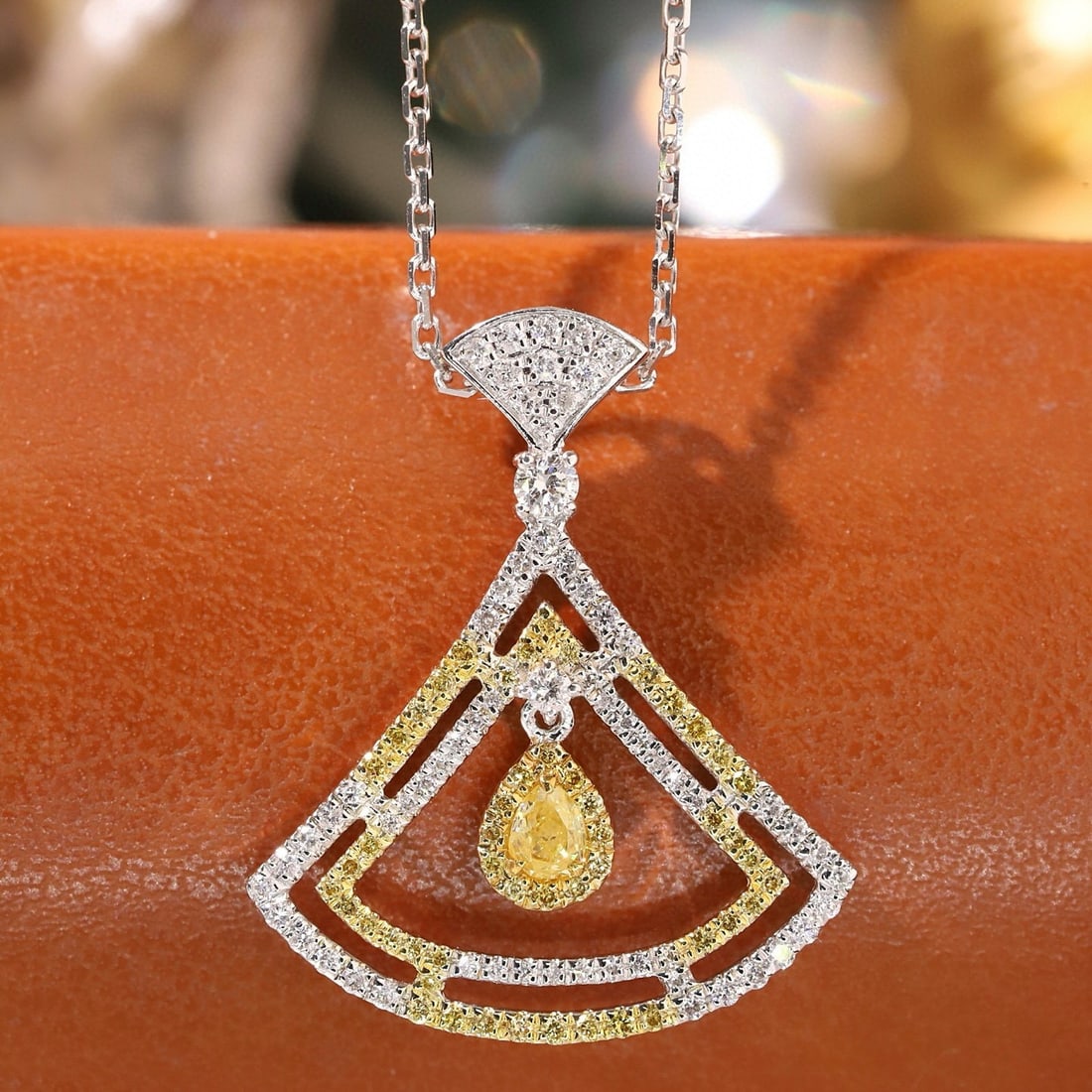 14k Gold 0.56 Ct Natural Color Diamond Necklace: Ref:231179100 // gold content:14k gold // main gemstone:diamond // shape:multiple // carat weight:0. 56ct // clarity grade:vs-si // color:color // treatment:natural // Condition: New Low Estimate: