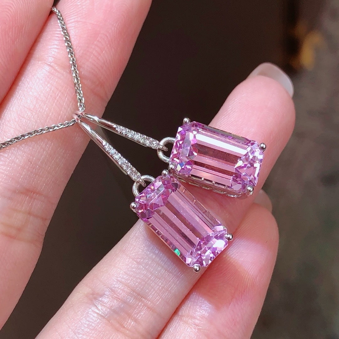 14k Gold 16.23 Ctw Natural Kunzite & Diamond Earrings - 2