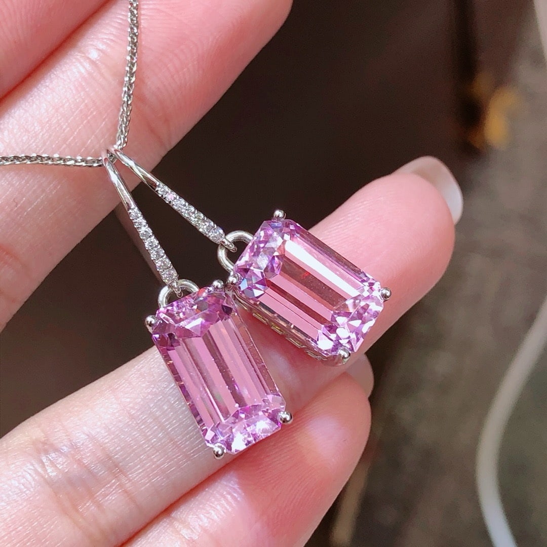 14k Gold 16.23 Ctw Natural Kunzite & Diamond Earrings - 3