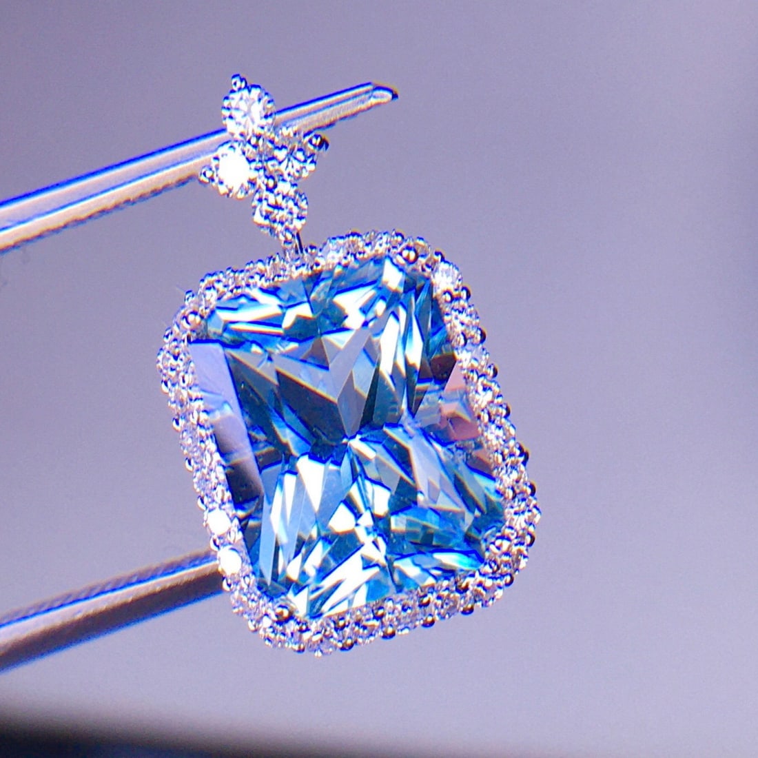 14k Gold 3.62 Ct Natural Aquamarine & Diamond Pendant( Without Chain ) - 3