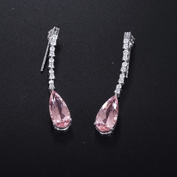 14k Gold 3.70 Ctw Natural Morganite & Diamond Earrings - 5