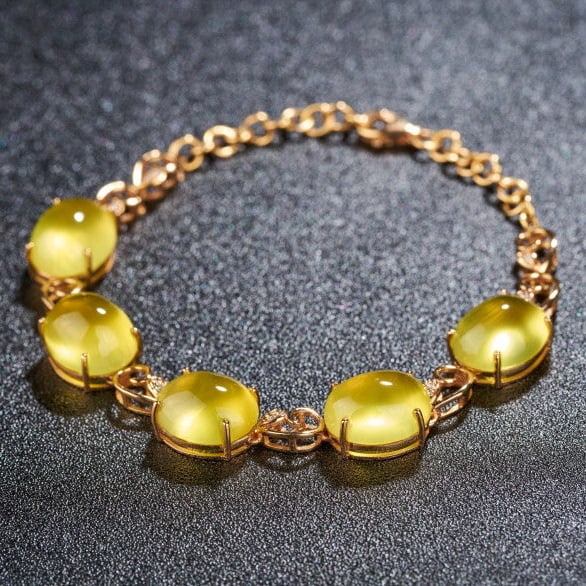 14k Gold 22.5 Ct Natural Prehnite & Diamond Bracelet - 2