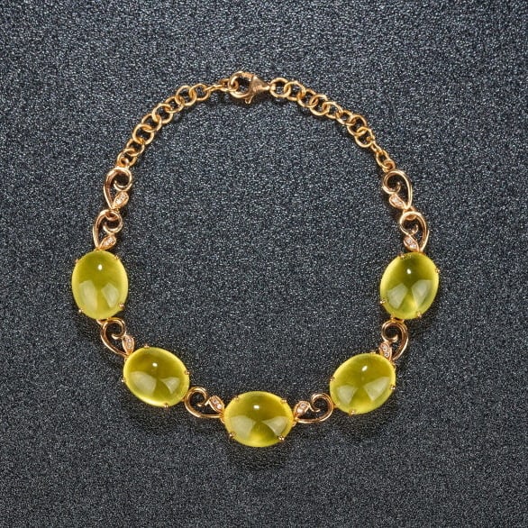 14k Gold 22.5 Ct Natural Prehnite & Diamond Bracelet - 8