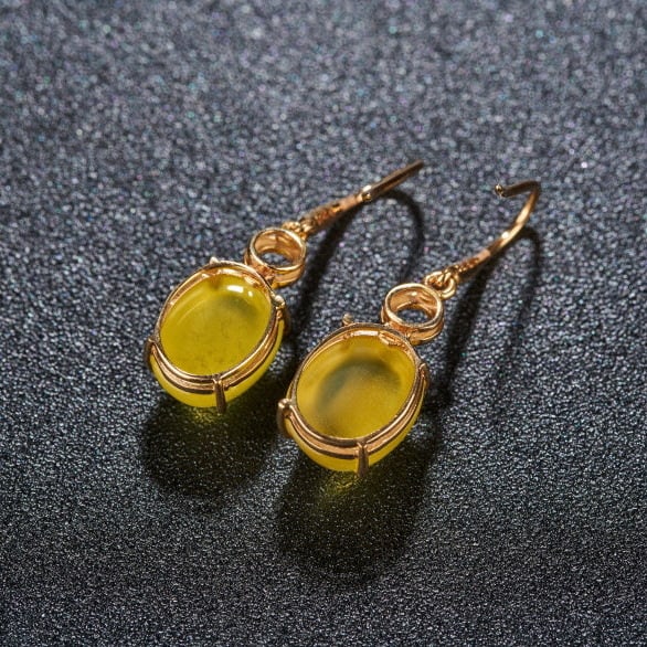 14k Gold 9.25 Ct Natural Prehnite & Diamond Earrings - 6