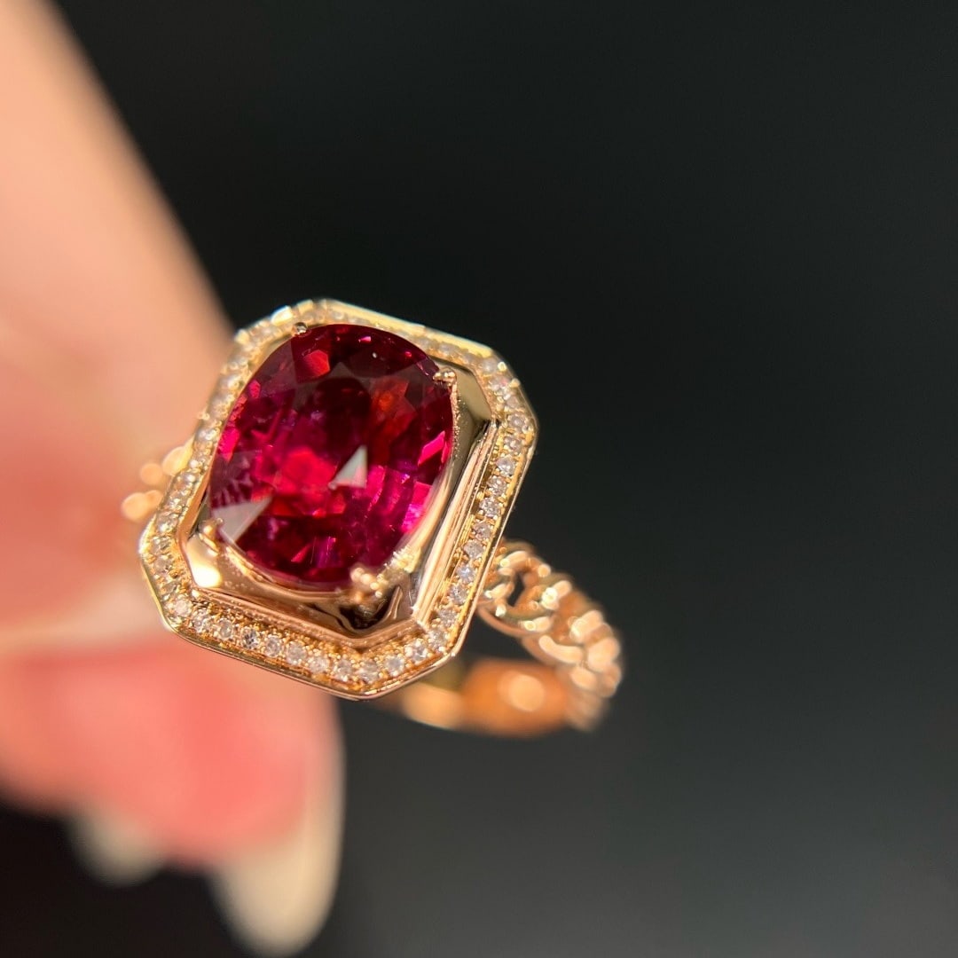 14k Gold 2.50 Ct Natural Tourmaline & Diamond Ring - 2