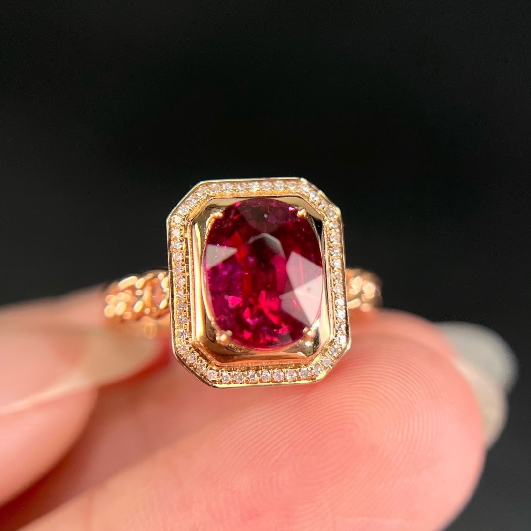 14k Gold 2.50 Ct Natural Tourmaline & Diamond Ring - 3