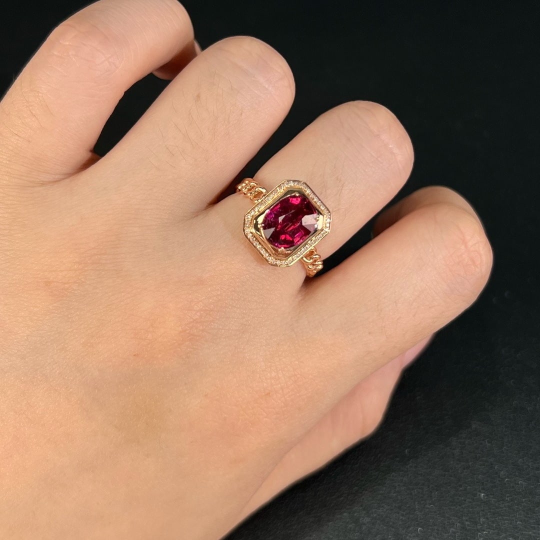 14k Gold 2.50 Ct Natural Tourmaline & Diamond Ring - 4