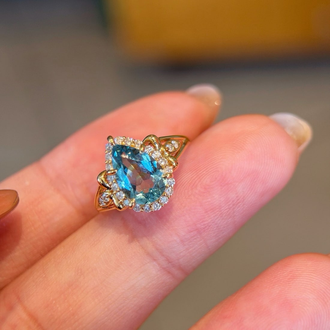 14k Gold 1.38 Ct Natural Aquamarine & Diamond Ring - 2