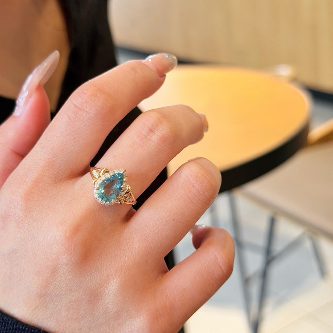 14k Gold 1.38 Ct Natural Aquamarine & Diamond Ring - 5