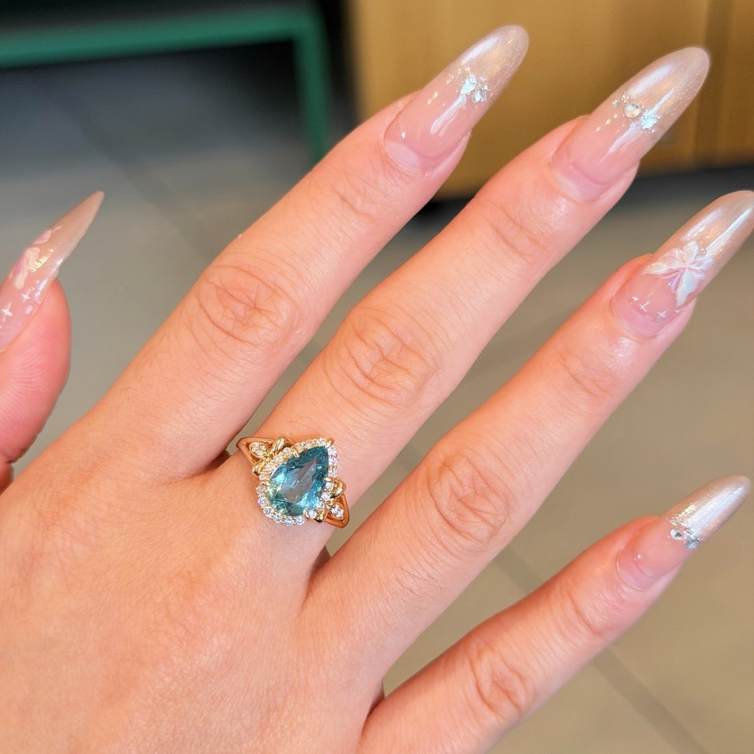 14k Gold 1.38 Ct Natural Aquamarine & Diamond Ring - 6