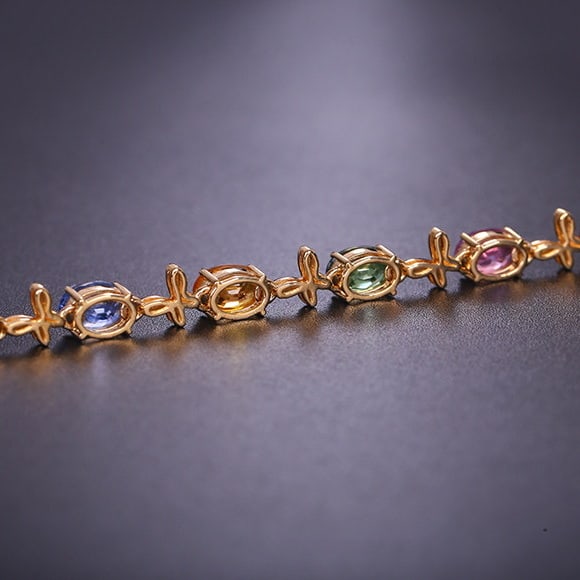 14k Gold 5.83 Ctw Natural Sapphire & Diamond Bracelet - 5