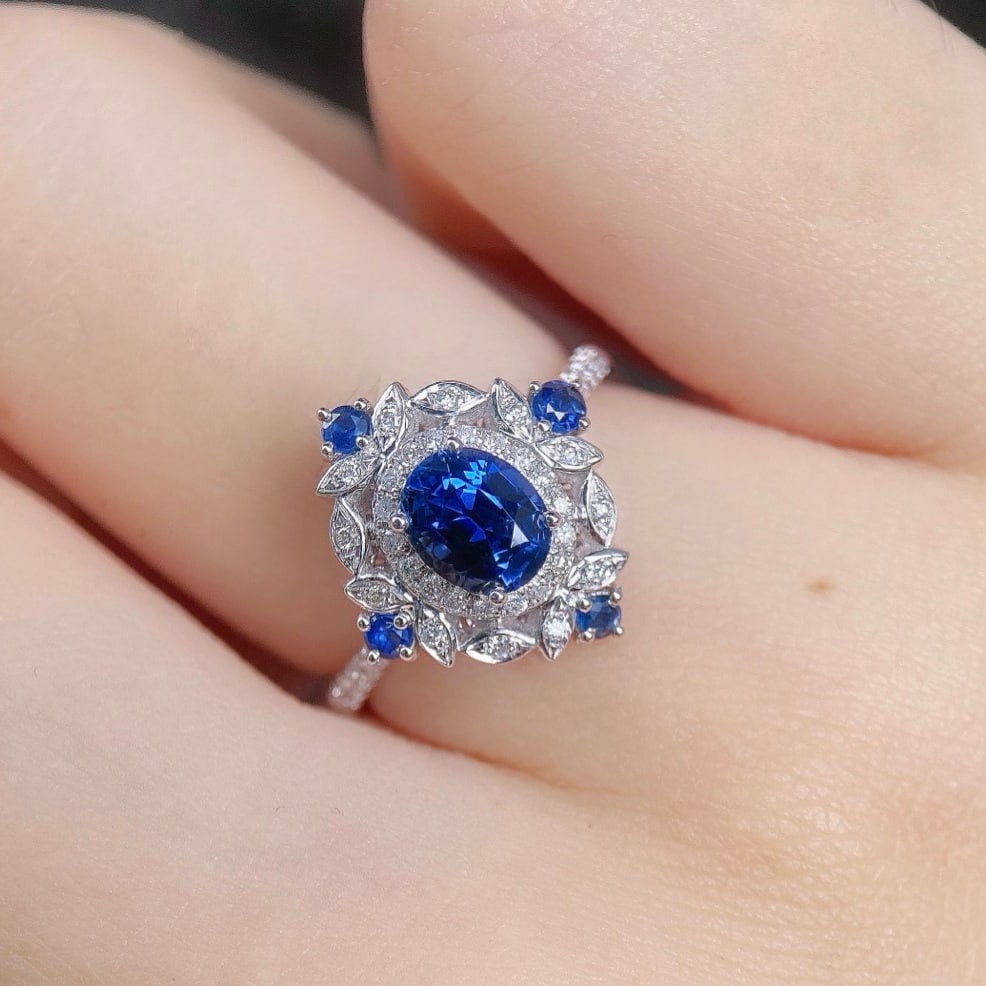 14k Gold 1.46 Ctw Natural Sapphire & Diamond Ring - 4