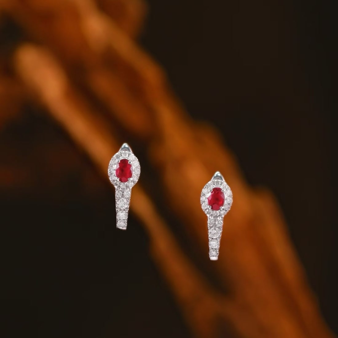 14k Gold 0.7 Ctw Natural Ruby & Diamond Earrings - 2