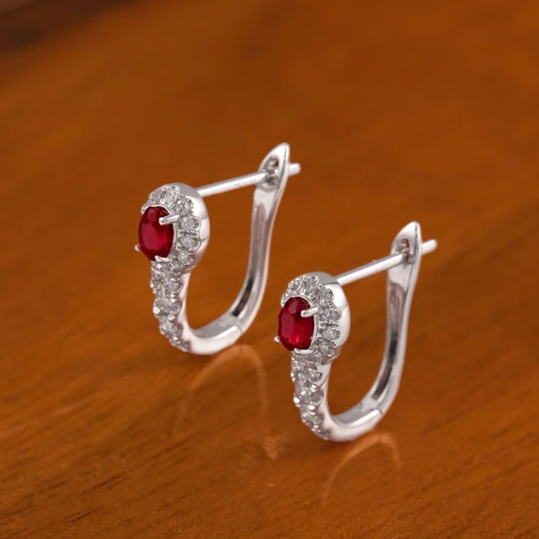 14k Gold 0.7 Ctw Natural Ruby & Diamond Earrings - 3