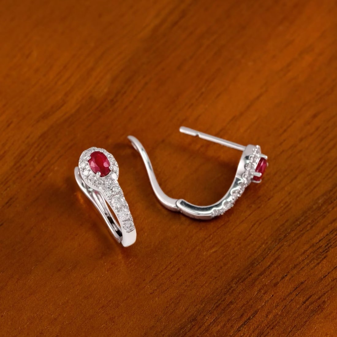 14k Gold 0.7 Ctw Natural Ruby & Diamond Earrings - 4