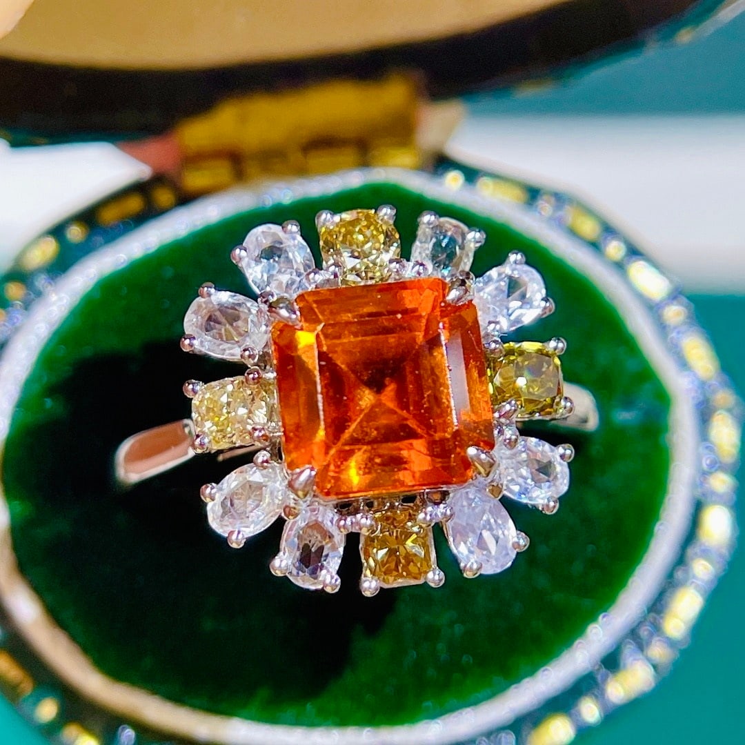 14k Gold 2.45 Ct Natural Spessartine Ring: Ref:231179163 // gold content:14k gold // ring size:7. 25us // // main gemstone:spessartine // shape:octagonal // carat weight:2. 45ct // color:orange // treatment:natural // Condition: New Low