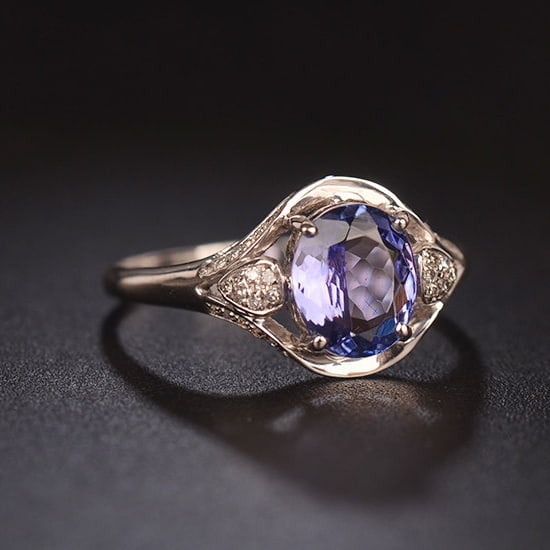 14k Gold 1.4 Ct Natural Tanzanite & Diamond Ring - 3