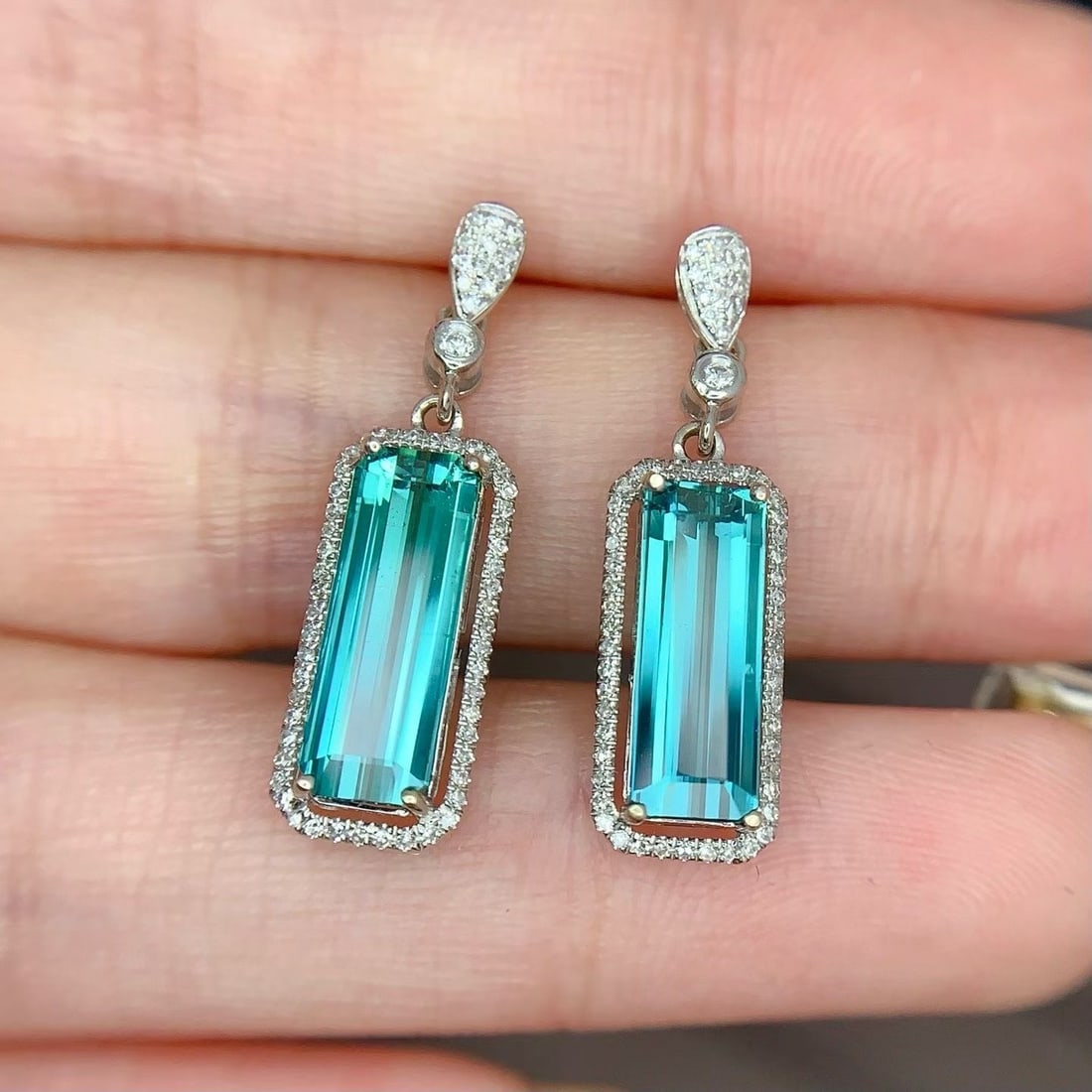 14k Gold 4.2 Ct Natural Tourmaline & Diamond Earrings - 5