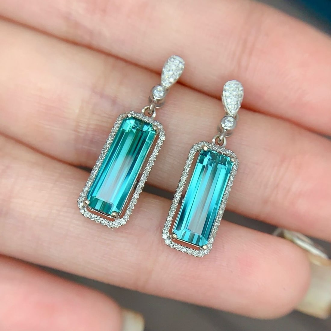 14k Gold 4.2 Ct Natural Tourmaline & Diamond Earrings - 6