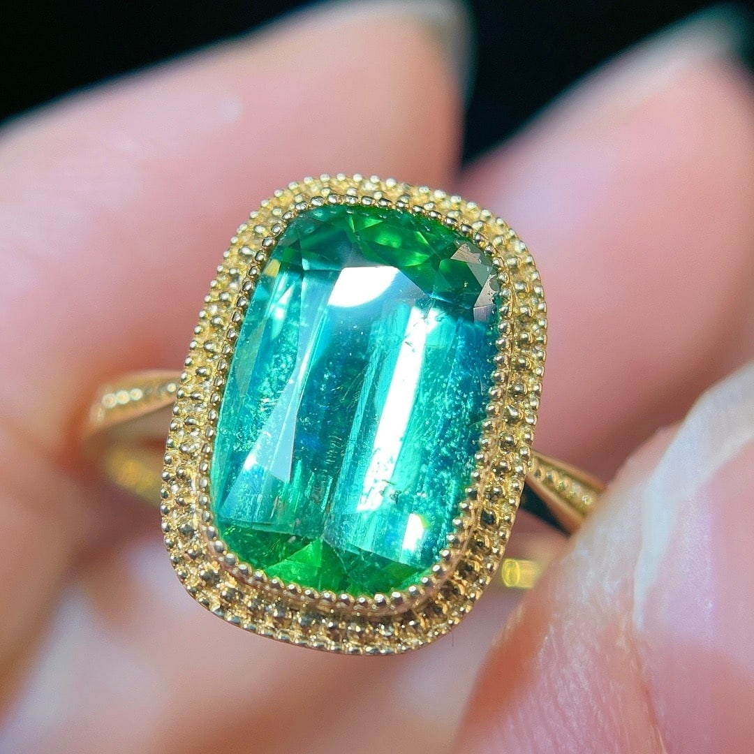 14k Gold 3.41 Ct Natural Tourmaline & Diamond Ring - 4