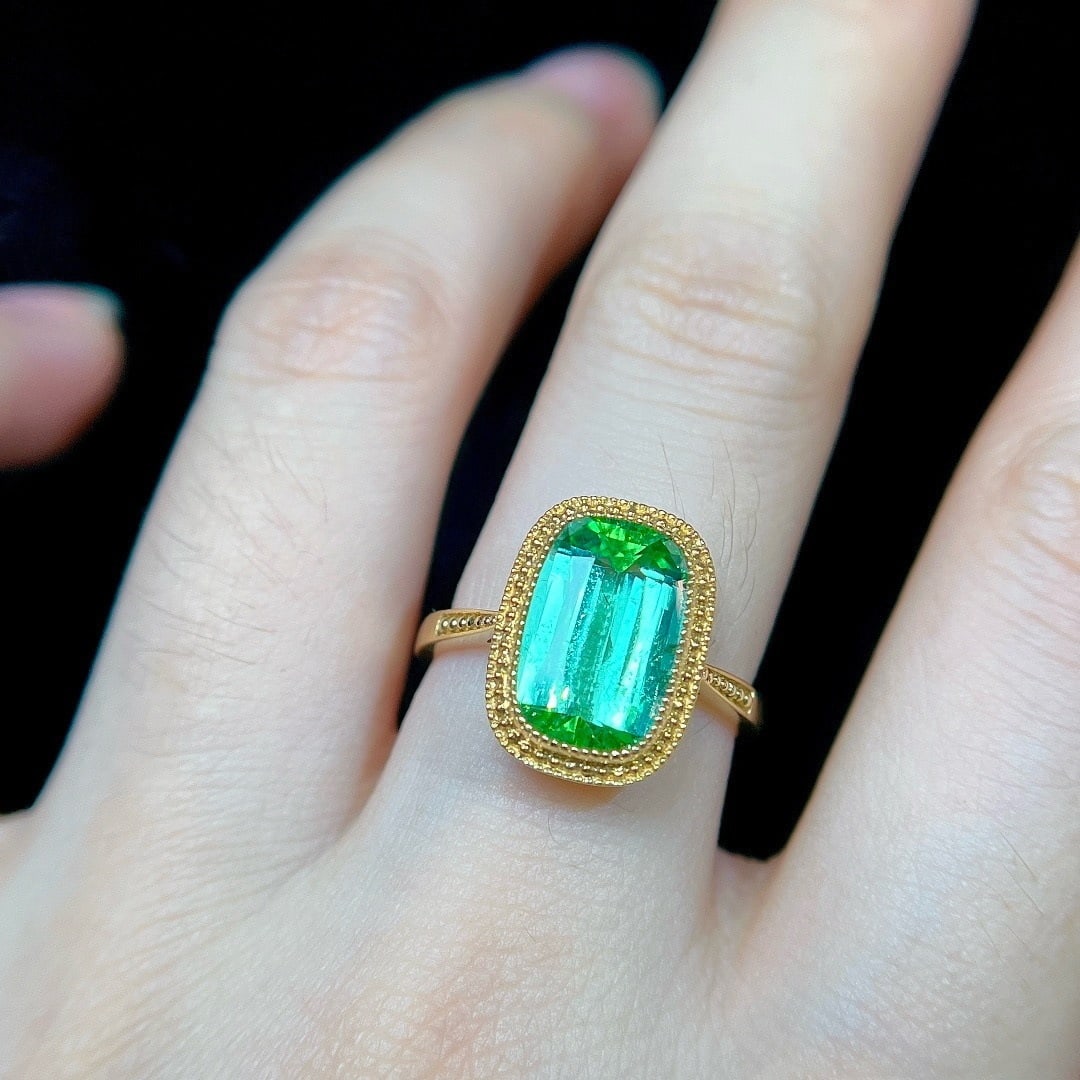 14k Gold 3.41 Ct Natural Tourmaline & Diamond Ring - 7