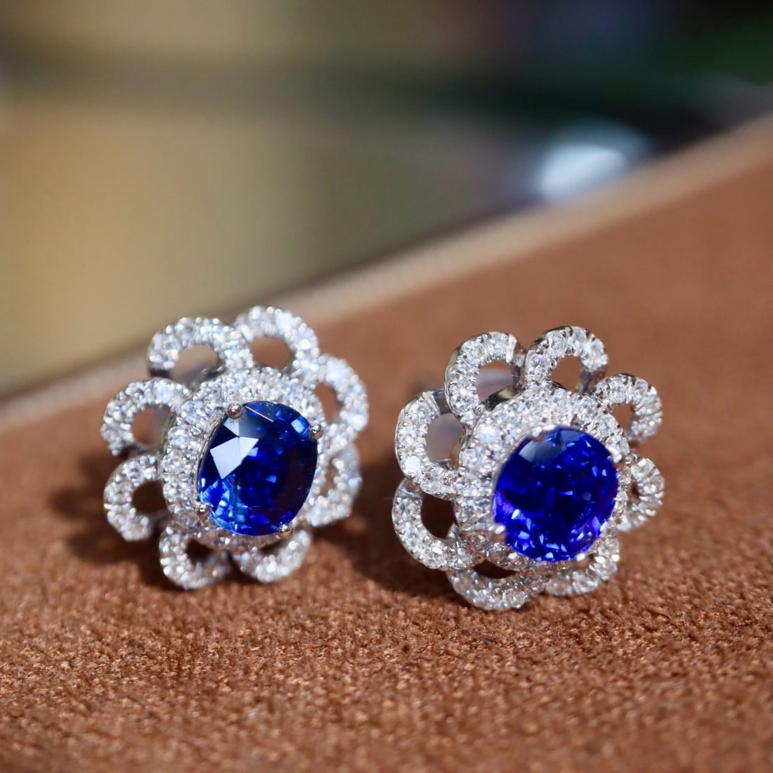 14k Gold 1.23 Ctw Natural Sapphire & Diamond Earrings - 2