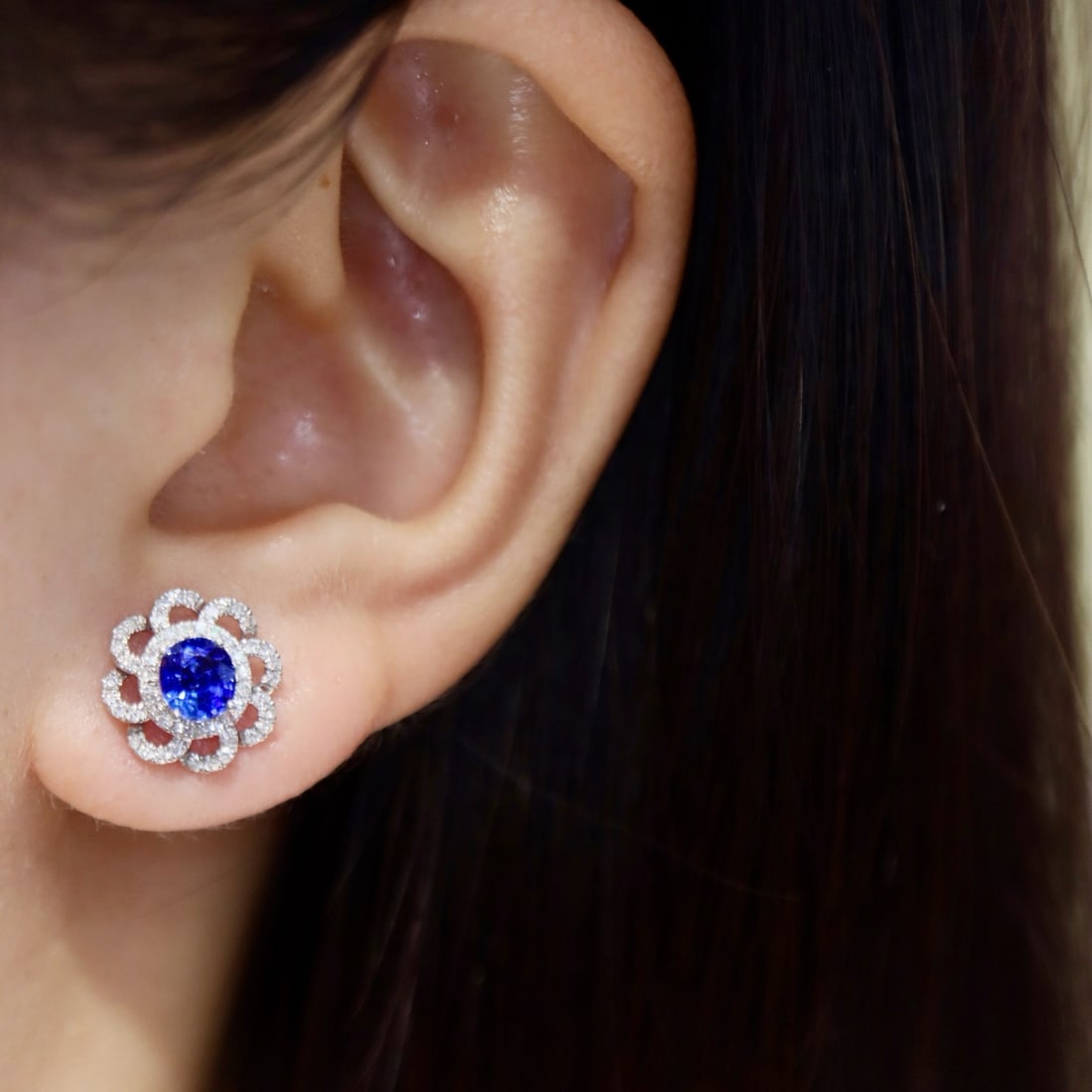 14k Gold 1.23 Ctw Natural Sapphire & Diamond Earrings - 5