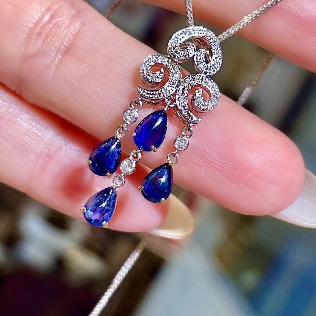 14k Gold 1.82 Ctw Natural Sapphire & Diamond Pendant( Without Chain ) - 2