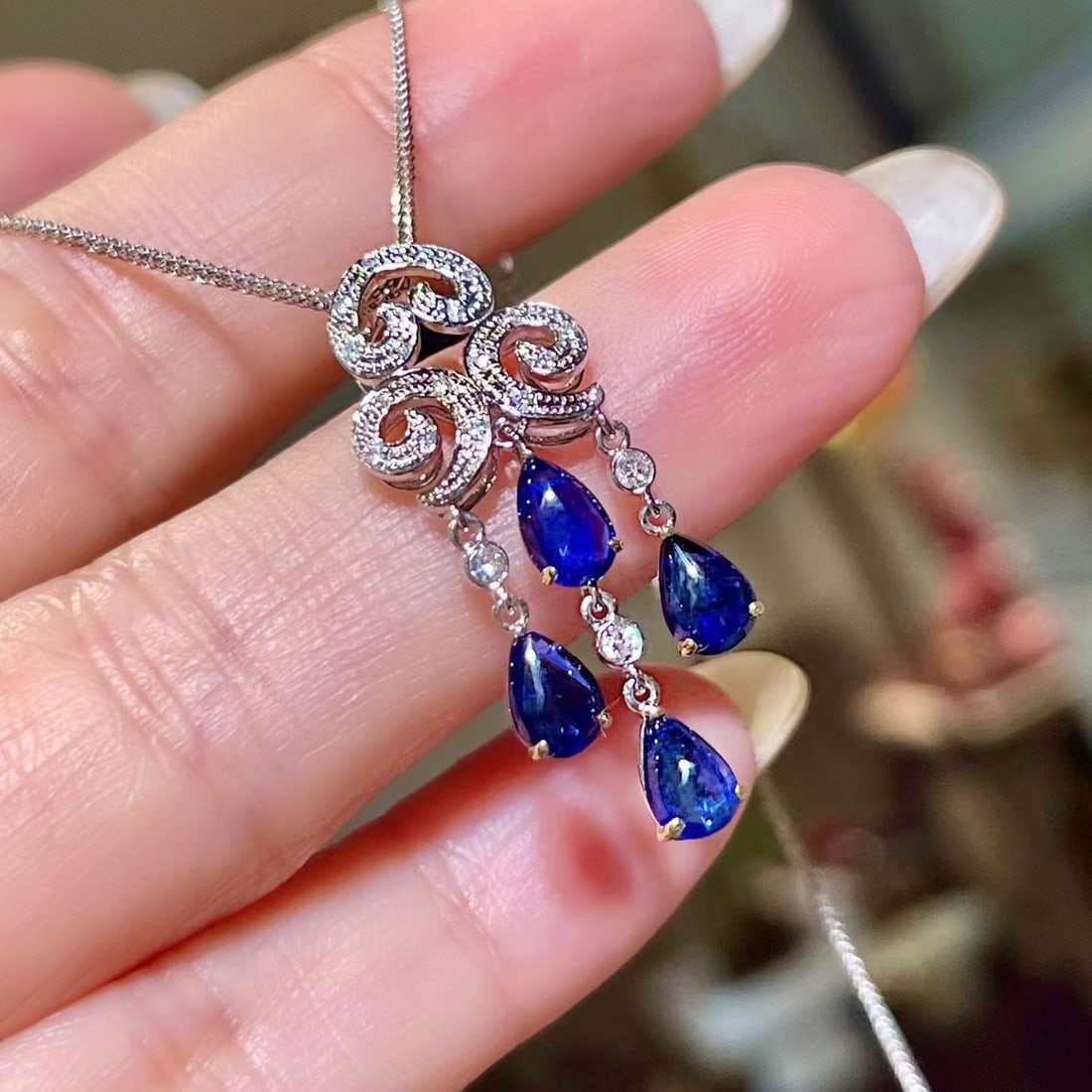 14k Gold 1.82 Ctw Natural Sapphire & Diamond Pendant( Without Chain ) - 3