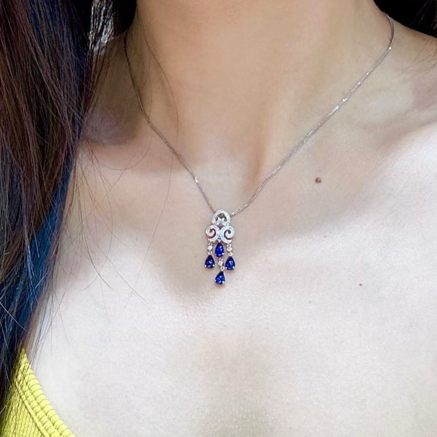 14k Gold 1.82 Ctw Natural Sapphire & Diamond Pendant( Without Chain ) - 4
