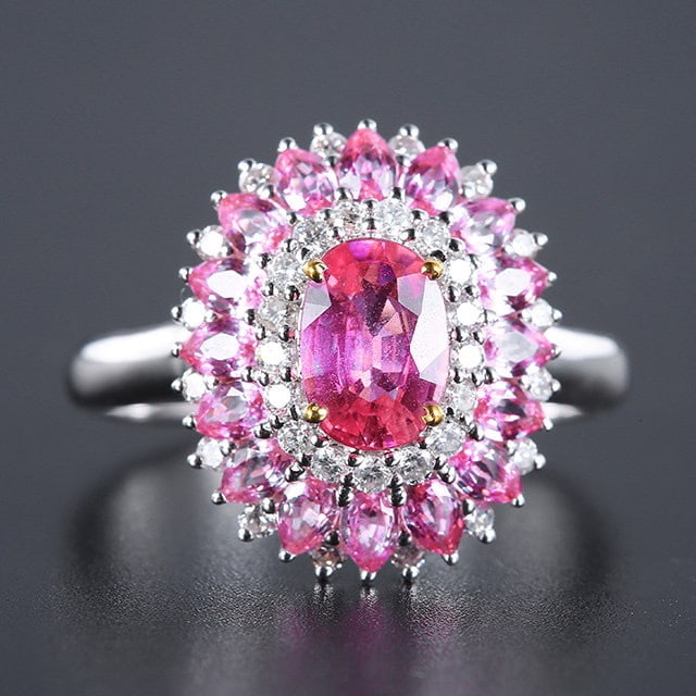 14k Gold 2.51 Ctw Natural Sapphire & Diamond Ring: Ref:231179186 // gold content:14k gold // ring size:7. 25us // // main gemstone:sapphire // shape:multiple // carat weight:2. 18ct // color:pink // treatment:natural // // adjacent gemstone 2 : diamon