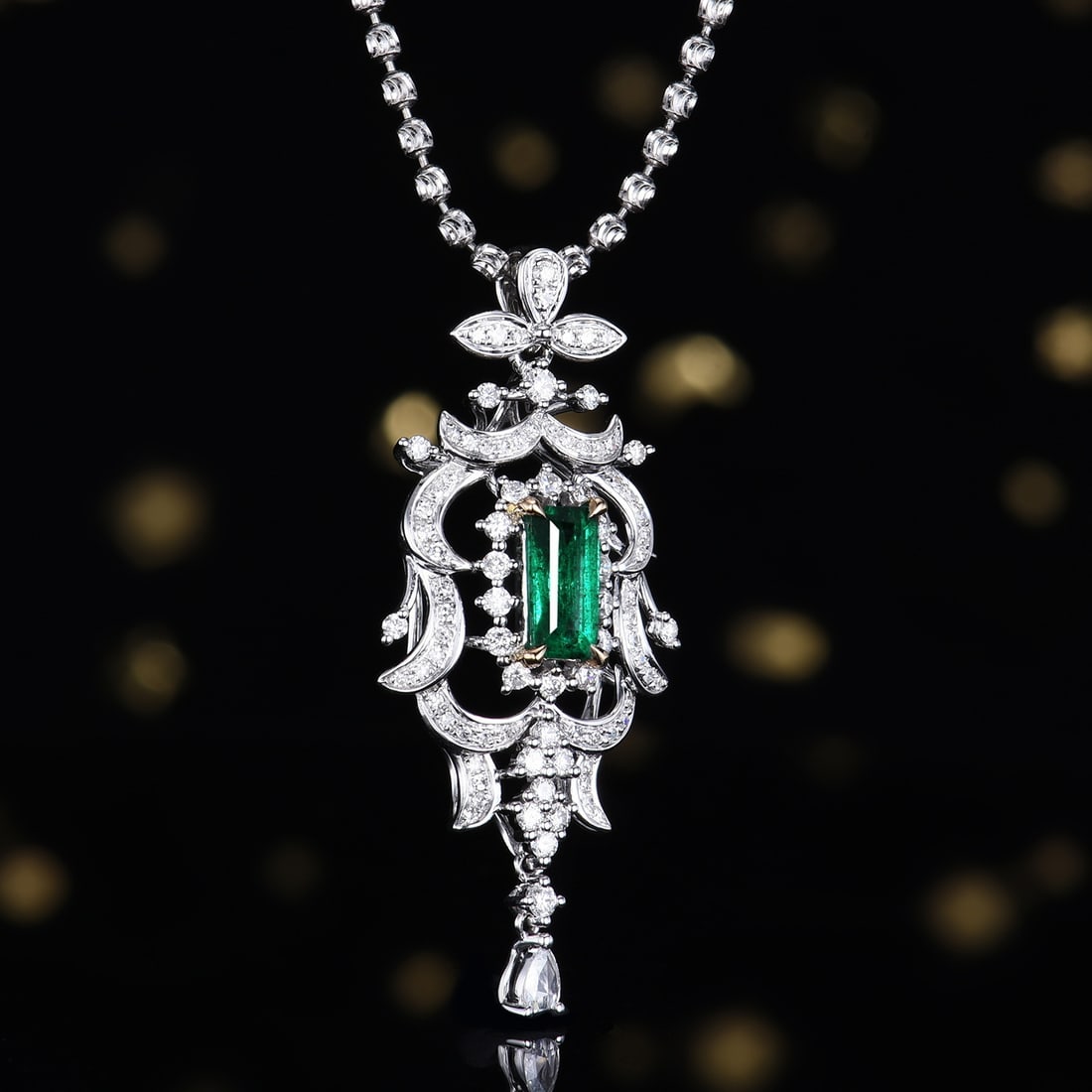 14k Gold 1.05 Ctw Vivid Green Natural Emerald & Diamond Pendant( Without Chain ) - 2