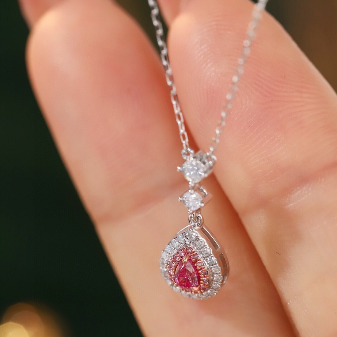 14k Gold 0.35 Ctw Natural Pink Diamond & Diamond Necklace - 3