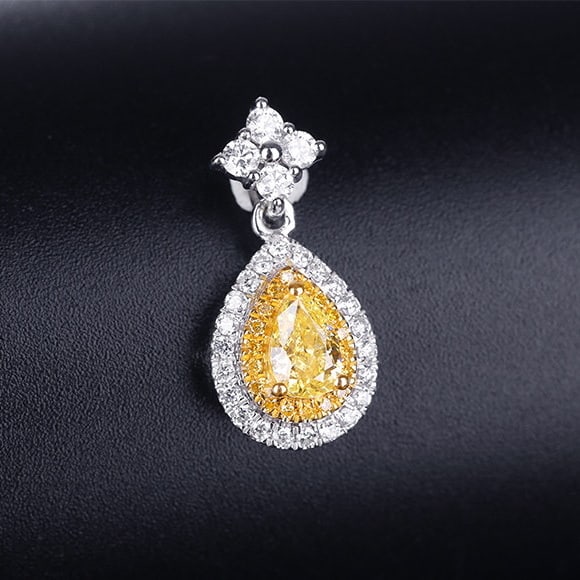 14k Gold 0.67 Ctw Natural Yellow Diamond & Diamond Pendant( Without Chain ) - 2