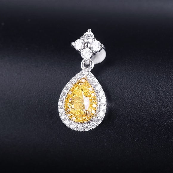 14k Gold 0.67 Ctw Natural Yellow Diamond & Diamond Pendant( Without Chain ) - 3