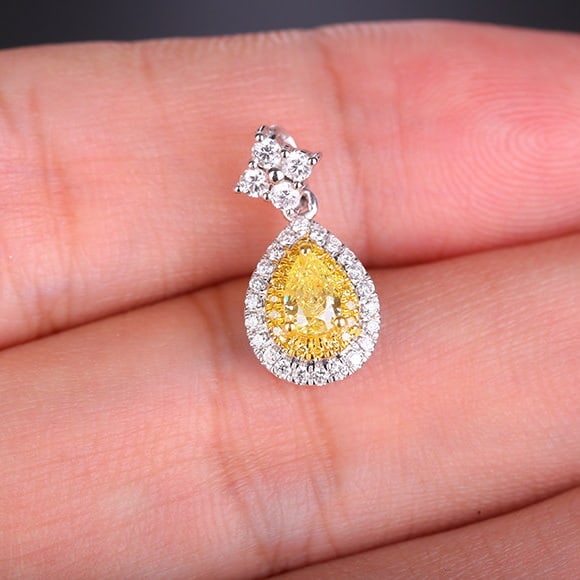 14k Gold 0.67 Ctw Natural Yellow Diamond & Diamond Pendant( Without Chain ) - 5