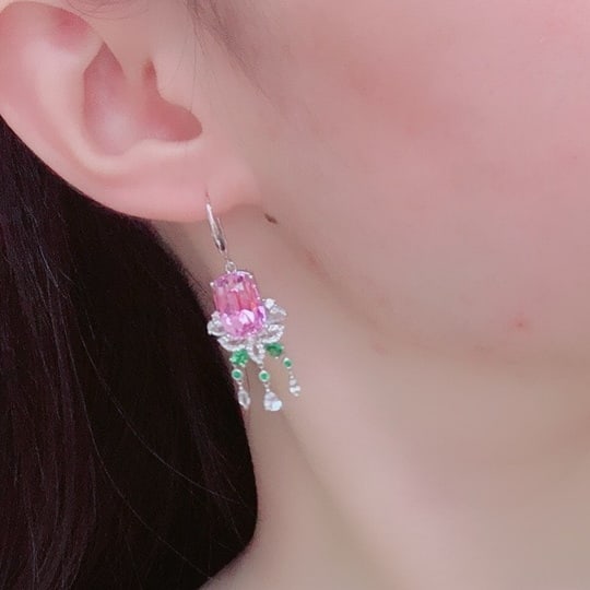 14k Gold 19.74 Ctw Natural Kunzite & Sapphire Earrings - 2