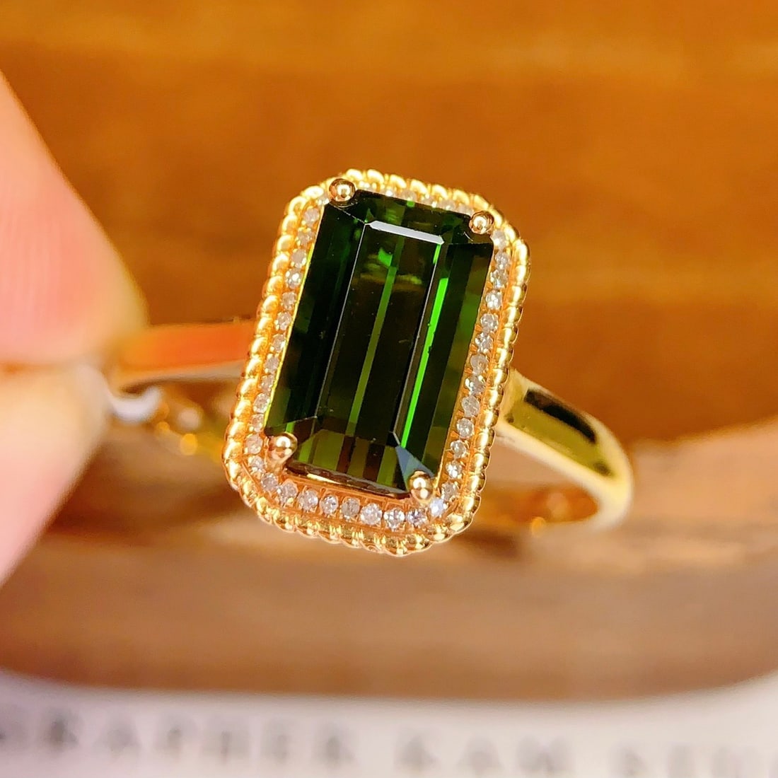14k Gold 3 Ct Natural Tourmaline & Diamond Ring - 4