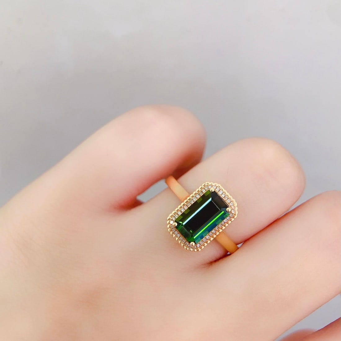 14k Gold 3 Ct Natural Tourmaline & Diamond Ring - 6