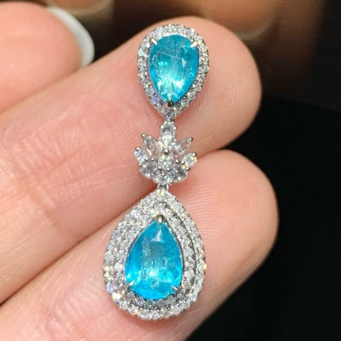 14k Gold 0.9 Ct Natural Paraiba Tourmaline & Diamond & Sapphire Pendant( Without Chain ) - 4