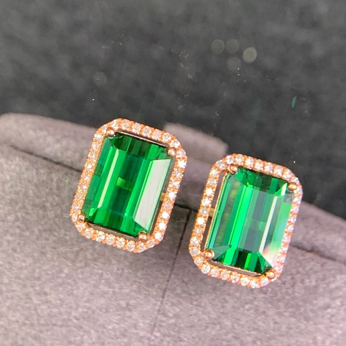 14k Gold 3.6 Ct Natural Tourmaline & Diamond Earrings - 4