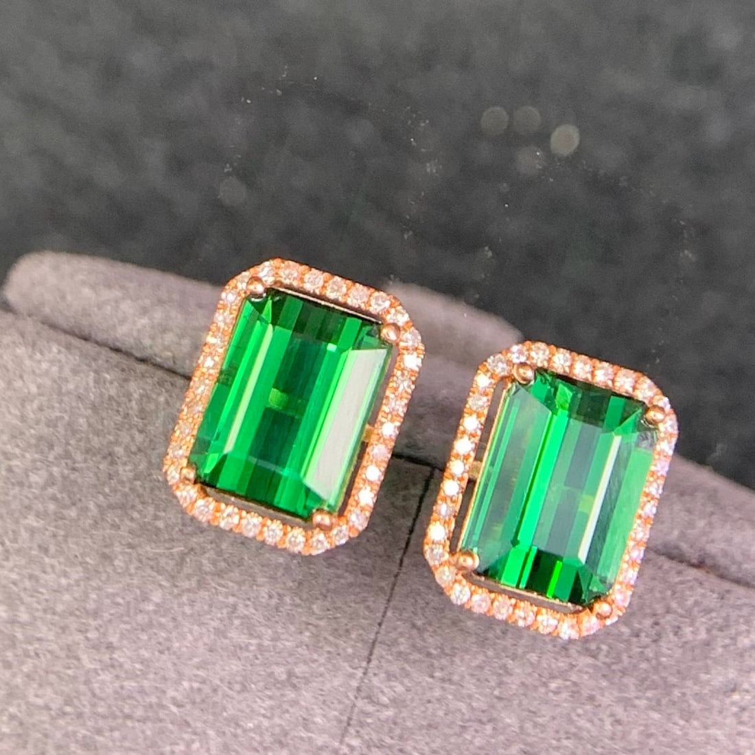 14k Gold 3.6 Ct Natural Tourmaline & Diamond Earrings - 5