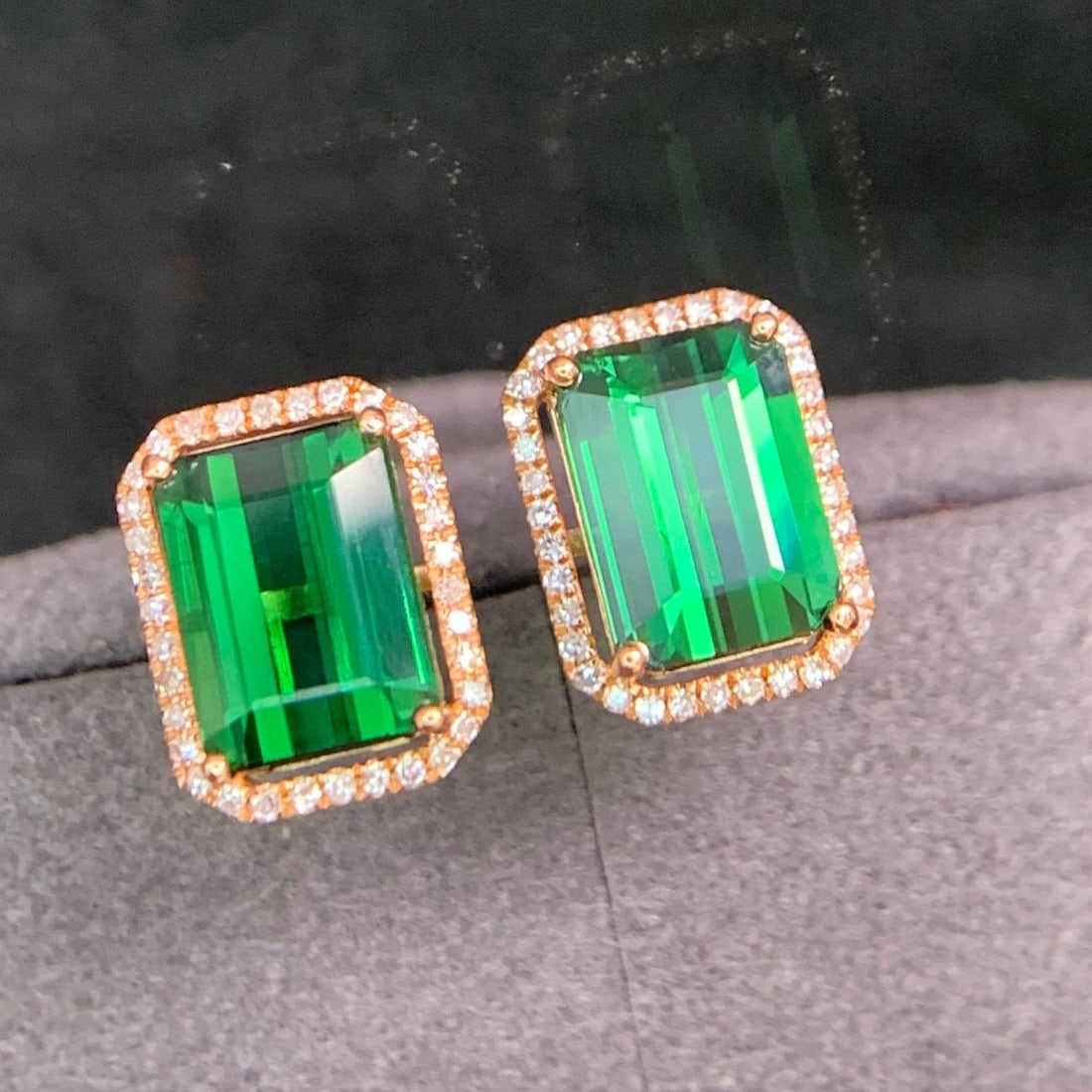 14k Gold 3.6 Ct Natural Tourmaline & Diamond Earrings - 7