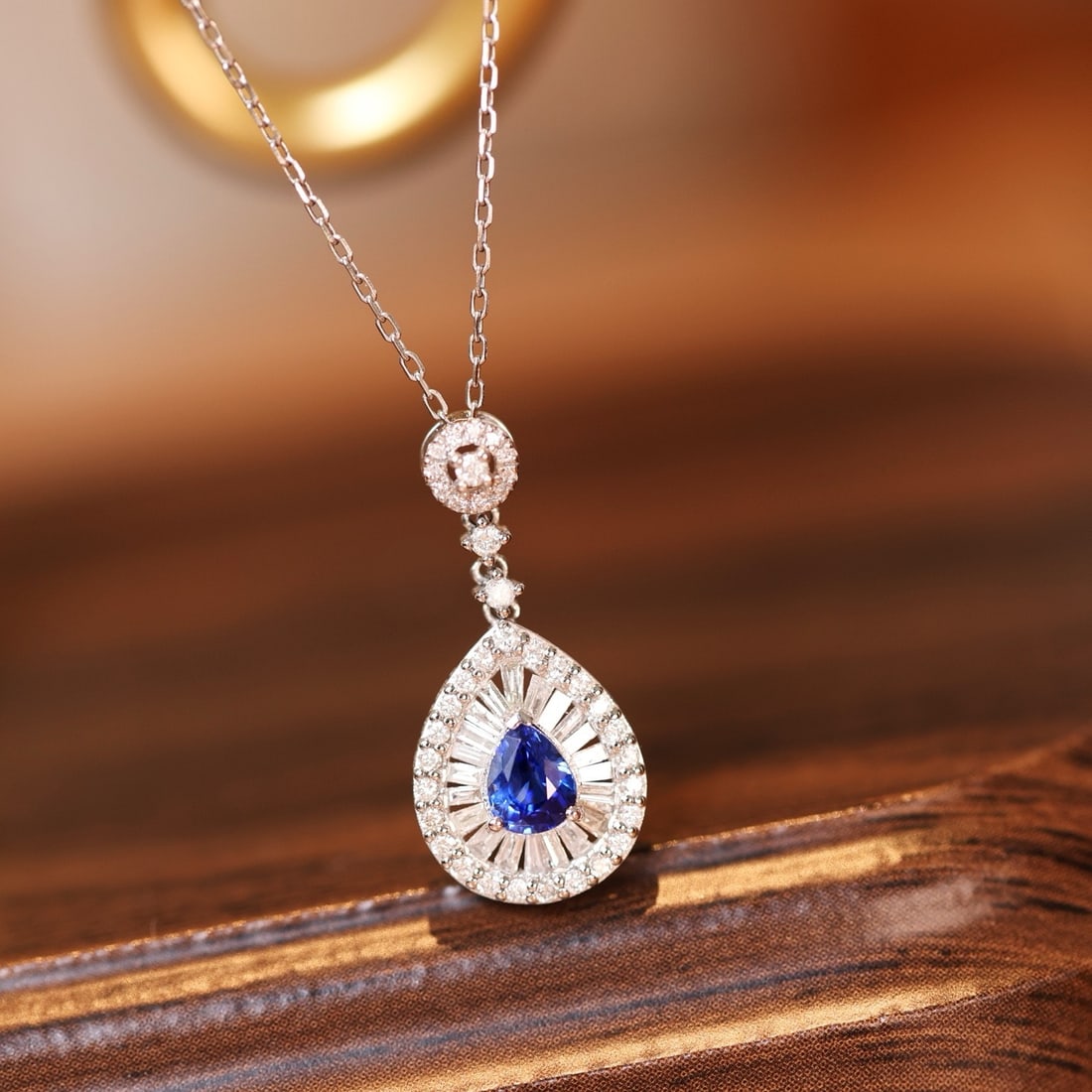 14k Gold 1.00 Ctw Natural Sapphire & Diamond Pendant( Without Chain ): Ref:231179230 // gold content:14k gold // main gemstone:sapphire // shape:pear // carat weight:0. 55ct // color:blue // treatment:natural // // adjacent gemstone 2 : diamond // shape:multiple //