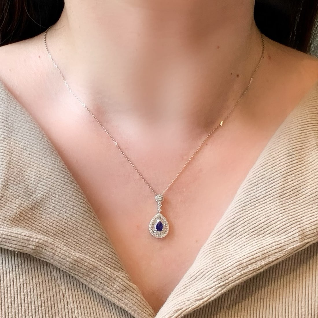 14k Gold 1.00 Ctw Natural Sapphire & Diamond Pendant( Without Chain ) - 4