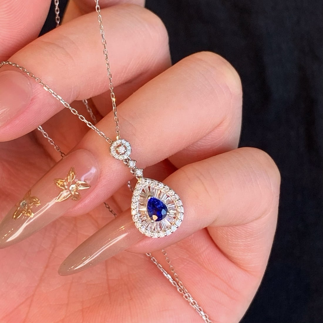 14k Gold 1.00 Ctw Natural Sapphire & Diamond Pendant( Without Chain ) - 6