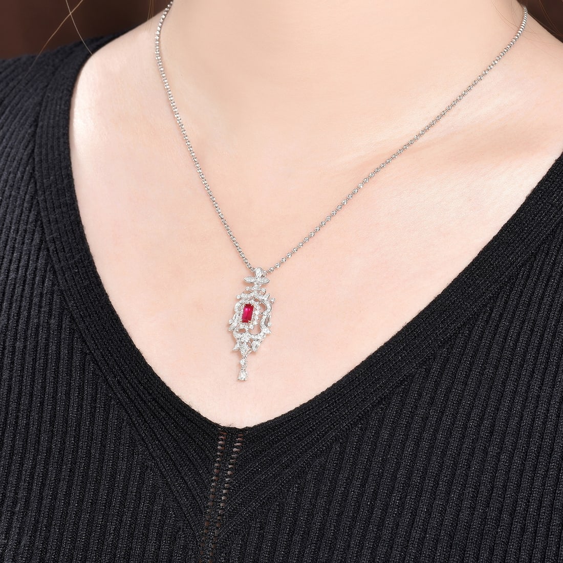 14k Gold 0.88 Ctw Natural Ruby & Diamond Pendant( Without Chain ) - 2