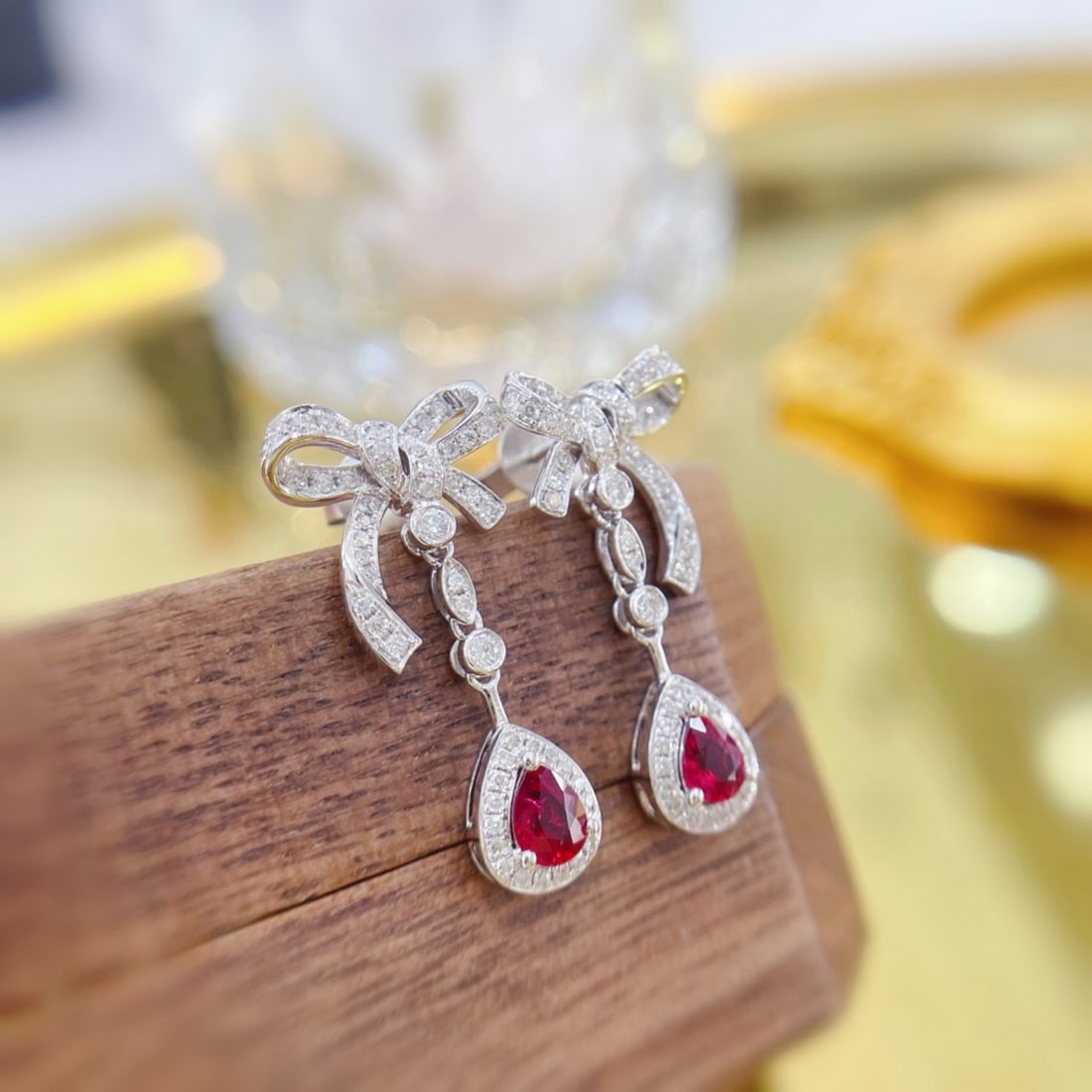14k Gold 0.92 Ctw Natural Ruby & Diamond Earrings - 3