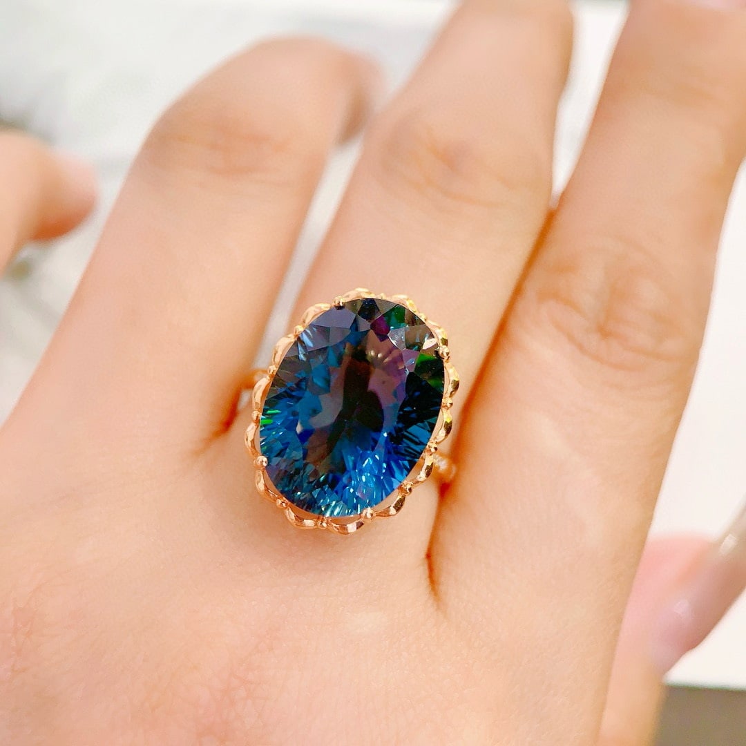 14k Gold 15.98 Ctw Natural Topaz & Diamond Ring - 4