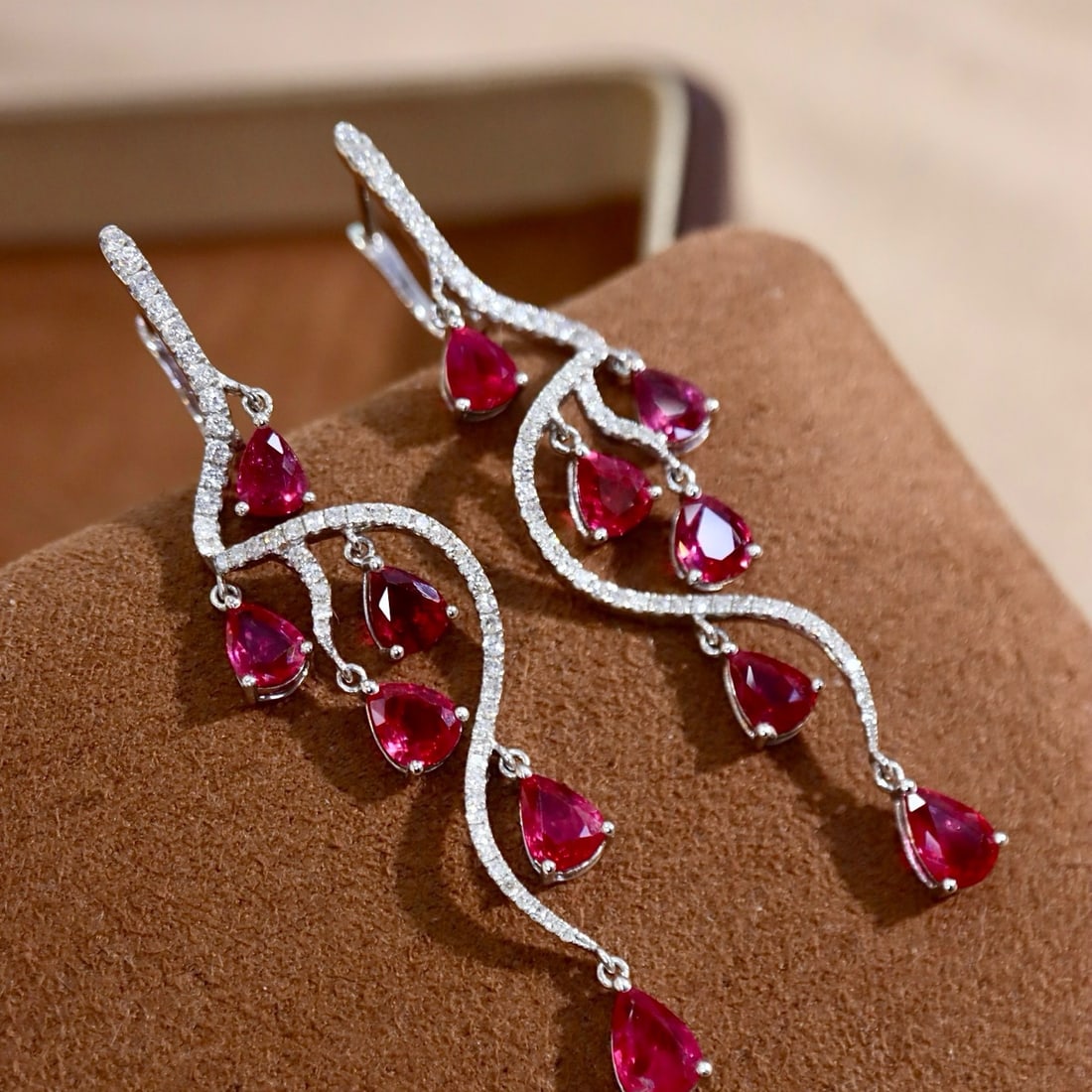 14k Gold 5.26 Ctw Natural Ruby & Diamond Earrings - 2